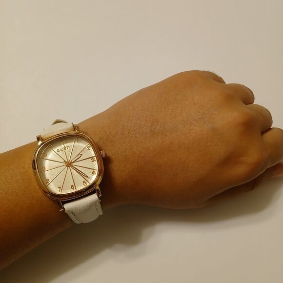 Gaiety Women's Rose Gold Tone Accent White Band Analog Display Fashion Watch - Picture 4 of 16